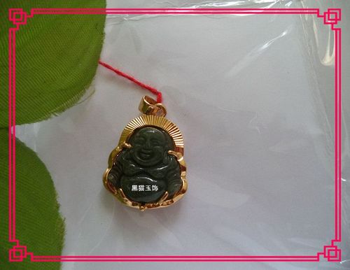 金镶嵌玉佛吊坠批发 天然A货缅甸油青翡翠佛公挂件厂家直供